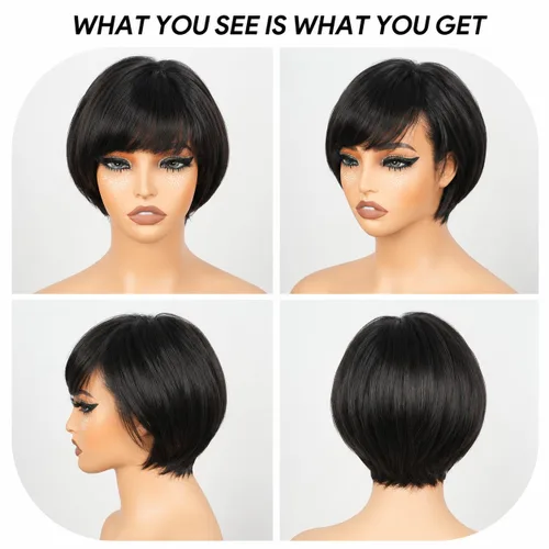 Miniatura 3 de Straight Human Hair Wigs with Bangs 180% Density 2x4 Lace Front Wigs with Bangs Closure Wear and Go Glueless Wigs 100% Brazilian Virgin Human Hair