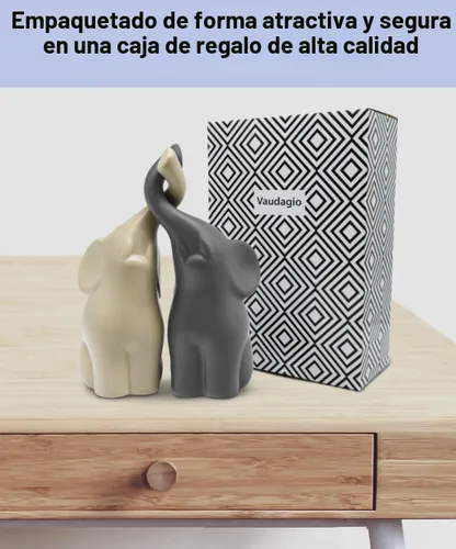 Miniatura 7 de Vaudagio Pareja Amorosa de Elefantes en Beige y Gris - Escultura Moderna de Cerámica - Figura Decorativa como Juego - Figura de Decoración 16 cm