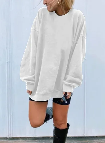 Miniatura 2 de Sudaderas de manga larga de gran tamaño para mujer, con cuello redondo, de color puro y estilo informal