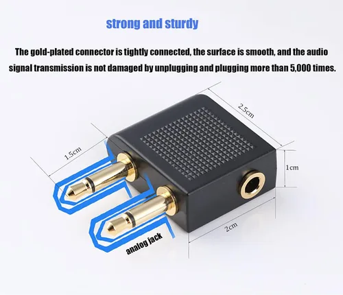 Miniatura 2 de Adaptador de audio dual de 0.138 in macho a hembra para auriculares de avión, adaptador de audio de vuelo compatible con auriculares Sony WH-1000XM3