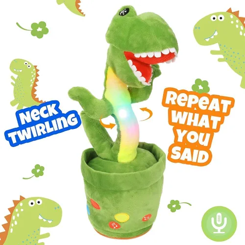Miniatura 7 de Hopearl Dinosaurio bailarín brillante repite lo que dices – Talking T-Rex Wriggle Singing Mimicking Twisting Light Up Juguete de peluche animado