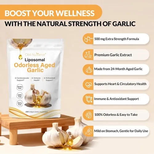 Miniatura 3 de Obill NuTrance Extracto de ajo envejecido, suplementos de ajo orgánico inodoro, extracto de ajo de 2 años, bulbo de Allium Sativum cultivado Apoya