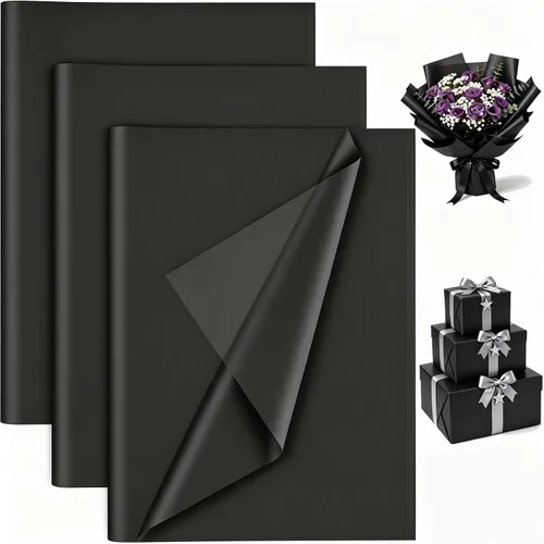 50 hojas de papel de seda negro para bolsas de regalo, papel de seda negro a granel para bodas, cumpleaños, proyectos de bricolaje, Halloween,