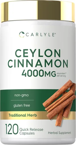Cápsulas de canela de Ceilán Carlyle 4000 mg | 120 unidades | Suplemento sin OGM y sin gluten