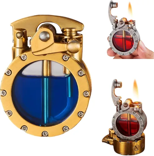 Encendedor de trinchera vintage 2024, encendedor de queroseno transparente, encendedor steampunk antiguo, encendedor único para hombres (dorado)