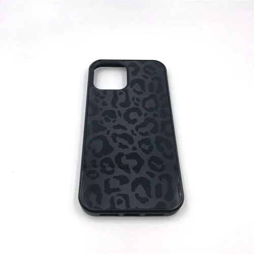 Miniatura 5 de Funda compatible con iPhone 14, piel de animal de leopardo negro, delgada, suave, TPU negro + funda protectora de espejo templado para Apple 14