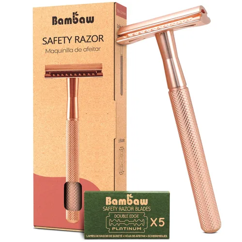 Miniatura 10 de Bambaw Maquinilla de Afeitar de Seguridad de Doble Filo para Hombres con Soporte, Maquinilla de Afeitar de Metal Reutilizable con 5 Cuchillas