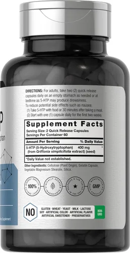 Miniatura 2 de Horbäach Cápsulas 5HTP de 400 mg 120 unidades Suplemento extra fuerte Sin OMG, sin gluten 5 hidroxitriptófano