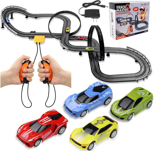 Juegos de Pistas de Carreras de Coches de Ranura, Pista de 23 pies con Batería o Eléctrica con 4 Coches de Ranura, Contadores de Vueltas de Carreras