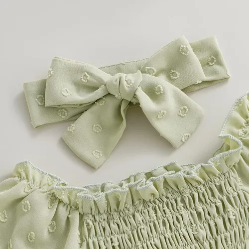 Miniatura 5 de Mameluco para bebés y niñas de 3, 6, 9, 12, 18 meses, enterizo de manga corta, fruncido, faldas y dobladillo, diadema