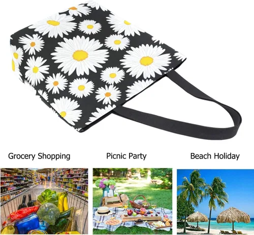 Miniatura 4 de Elegante bolsa de hombro extragrande con estampado para viajes a la playa, fin de semana, gimnasio, compras de comestibles.., Daisy Flower, Casual