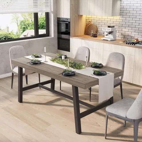 Miniatura 23 de GarveeHome Mesa de comedor industrial para 2-4 personas, mesa de cocina grande de 55.11 pulgadas de largo con marco de metal resistente, encimera