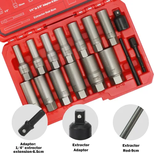 Miniatura 2 de Juego de extractor de pernos en espiral profundo de 16 piezas, juego de extractor de tuercas de lengüeta para pernos rayados, juego de removedor