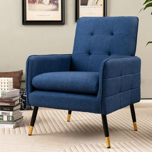 Giantex Silla decorativa moderna de mediados de siglo, sillón tapizado con respaldo copetudo, patas de metal, almohadillas ajustables, sofá