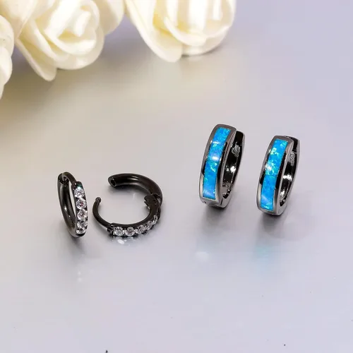 Miniatura 155 de CiNily Aretes Huggie de ópalo con bisagras, chapados en oro, hipoalergénicos, pequeños aretes de aro para mujeres, adolescentes, niñas, hombres