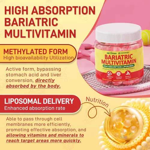 Miniatura 4 de Gomitas multivitamínicas bariátricas metiladas liposomales con hierro para mujeres y hombres, multivitamínico de alta absorción con CoQ 10