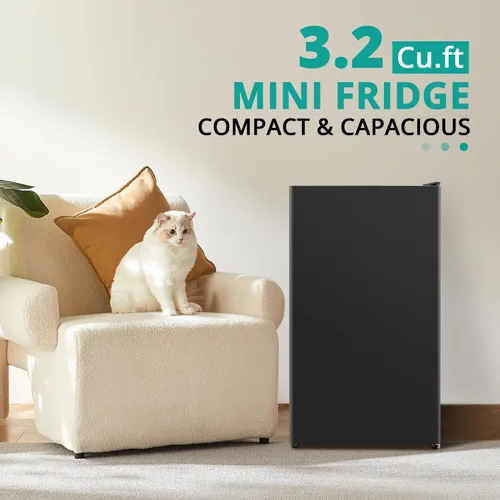 Miniatura 3 de SMETA - Refrigerador pequeño de 3.2 pies cúbicos de una puerta, mininevera para dormitorio, oficina, residencia de estudiantes, cocina, debajo