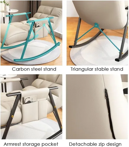 Miniatura 7 de Mecedora reclinable ajustable para balcón y patioSilla moderna para exteriores para sala de estar y ocio, muebles cómodos de relajación, marco