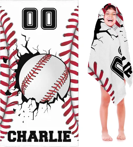 Toalla de playa de béisbol personalizada para niños y niños, toalla de playa deportiva personalizada con nombre, número de equipo, regalos de