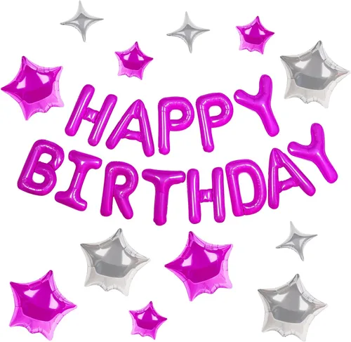 Miniatura 12 de CANREVEL Cartel de feliz cumpleaños, 13 letras de papel de aluminio de Mylar de 16 pulgadas con 12 globos de estrella, decoraciones de fiesta