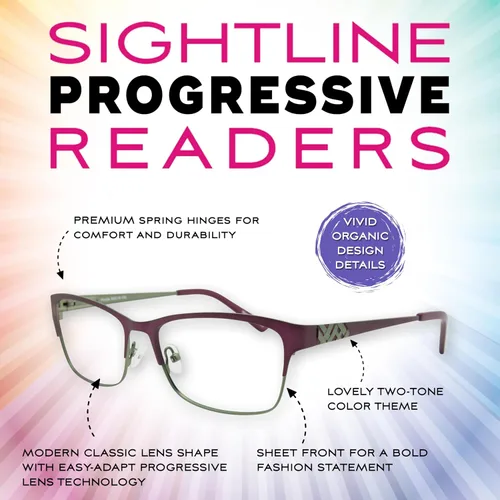 Miniatura 3 de Sightline Gafas de lectura progresivas para mujer, marco de metal de calidad óptica prémium 1.00