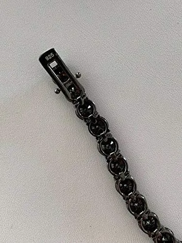 Miniatura 3 de HarlemBling Solid 925 Sterling Silver Mens Black Tennis Bracelet - Iced Hip Hop CZ Mens One Row Bracelet - Real Oxidized Solid Silver Black CZ 85 7mm