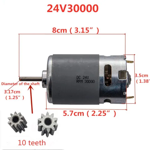 Miniatura 2 de 2 piezas de 24 V 30000 RPM motor eléctrico para niños, 24 V 30000 RPM, accesorio de motor de accionamiento de motor de motor de motor para automóvil