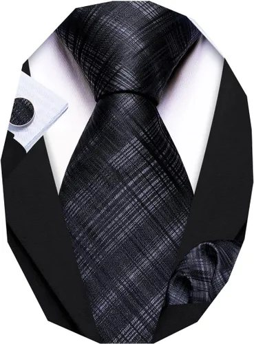 Miniatura 185 de Barry.Wang Juego de corbatas para hombre, corbata de seda a rayas, tejido a cuadros, gemelos formales, negocios, boda
