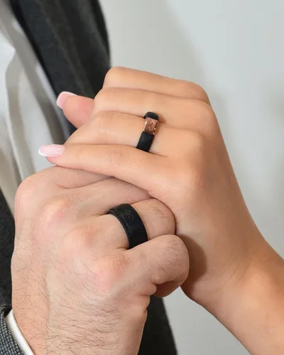 Miniatura 25 de Rinfit Anillos de silicona a juego para parejas, juegos de alianzas de boda de silicona para él y ella, diseño patentado MetalInfinity e Infinity
