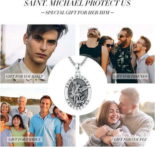 Miniatura 9 de LOOVE Collar de plata de ley 925 de San MiguelSan CristópaloCrucifijo de JesúsSan BenitoVirgen María milagrosa para hombres y mujeres arcángel