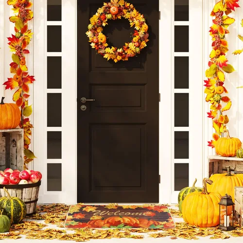 Miniatura 6 de Quera Tapete de bienvenida de calabaza para interiores y exteriores, dormitorio, cocina, hojas de arce otoñales, tapete de bienvenida para entrada