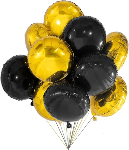 Globos redondos de Mylar de aluminio dorado y negro, 20 globos metálicos de fiesta de 18 pulgadas para baby shower, graduación, decoración de fiesta