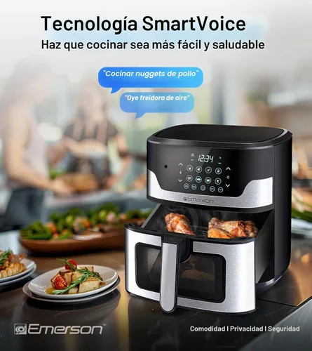 Miniatura 7 de Emerson Freidora de aire SmartVoice de 5.3 cuartos de galón, más de 1000 comandos de voz, cocina digital 6 en 1, diseño compacto de encimera, cocina