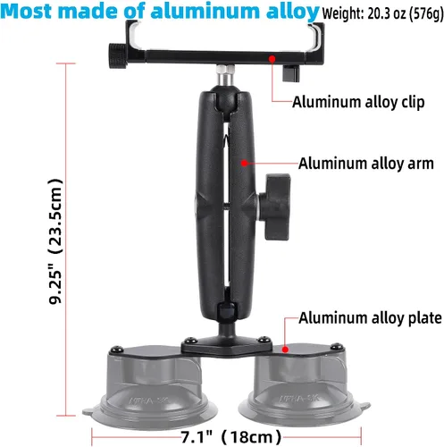Miniatura 3 de Soporte de Tablet de Aluminio con Base de Doble Ventosa para Parabrisas de Coche/Barco, Soporte de Tablet Compatible con iPad Air 13" M2 (2024)