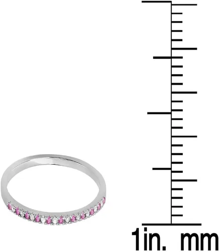 Miniatura 3 de Dazzlingrock Collection Anillo apilable de oro blanco con zafiro rosa redondo de 14 quilates para mujer, delicado aniversario de boda, oro blanco