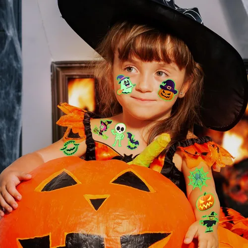 Miniatura 3 de winthrop 240 tatuajes temporales luminosos de Halloween para niños, envueltos individualmente que brillan en la oscuridad, tatuajes de seguridad