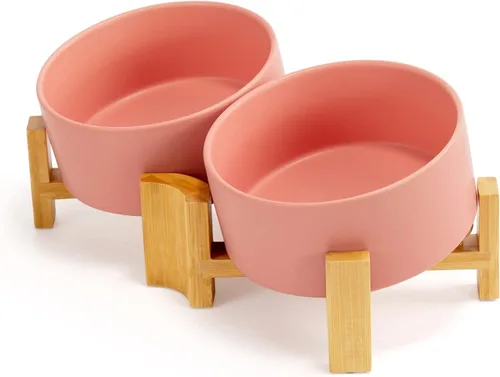 Miniatura 29 de SPUNKYJUNKY Cuenco de cerámica inclinado de 15° para perros y gatos con soporte de madera, cuenco inclinado para comida y agua para bulldog Blanco