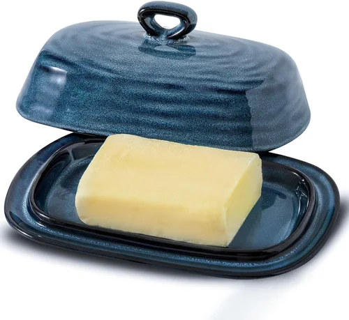 Miniatura 10 de HASENSE - Mantequillera de porcelana, mantequera grande con tapa, soporte de mantequilla con cubierta, recipiente de mantequilla para mantequilla