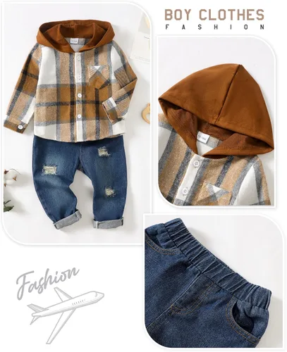 Miniatura 6 de Renotemy Toddler Baby Boy Clothes Denim Outfits Infant Hooded Sweatshirt Jeans Clothing For Little Boys