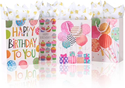 Miniatura 9 de OfficeCastle Paquete de 4 bolsas de regalo doradas con papel de seda, 7x3x9 pulgadas, perfectas para cumpleaños, baby showers, Día del Padre