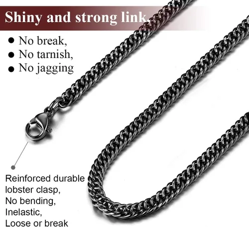 Miniatura 3 de FindChic - Cadena de eslabones para hombre, chapado en oro de 18 quilates, acero inoxidable, negro, collar para hombres y niños, 14 a 30pulgadas, 8
