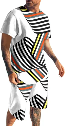 OICIB Conjunto de 2 piezas de verano para hombre, camiseta casual de manga corta y pantalones cortos deportivos de ajuste clásico