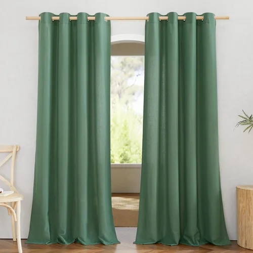 Miniatura 65 de NICETOWN Cortinas de lino natural con textura de lino para dormitorio, mezcla de lino rústica con ojales en la parte superior, semitransparentes