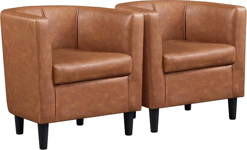 Miniatura 13 de Yaheetech - Silla de terciopelo decorativa, sillones modernos y cómodos, silla de sofá de barril tapizada para sala de estar, dormitorio, sala
