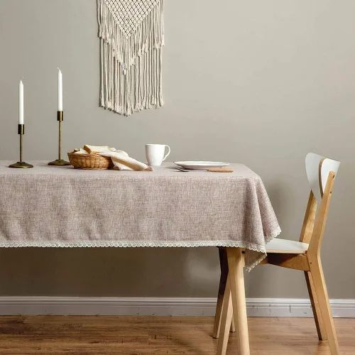 Miniatura 6 de GLORY SEASON - Mantel de lino rústico de arpillera lavable, sólido de color tostado, pesado, 55 x 70, rectangular, con borde de encaje superpuesto