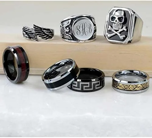 Miniatura 7 de Bling Jewelry Anillo unisex personalizado con iniciales del alfabeto ABC con monograma religioso espiritual y corazón espiritual ala de ángel