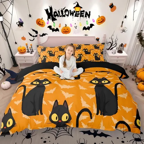Miniatura 43 de Erosebridal Juego de ropa de cama de murciélago de Halloween, tamaño individual, con purpurina y estrellas, galaxia, funda de edredón para niños
