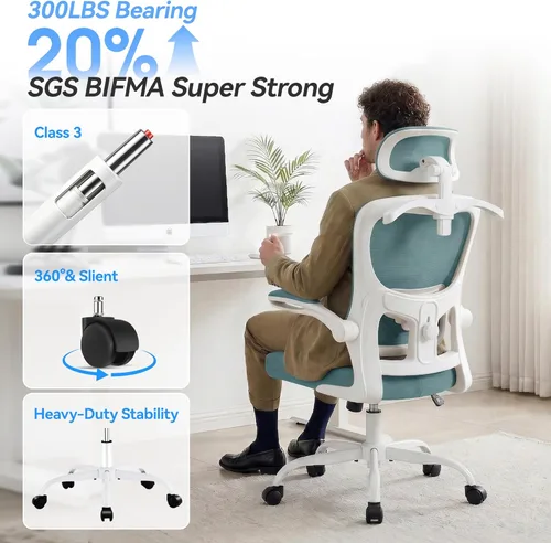 Miniatura 5 de AreShark Silla de Oficina Ergonómica con Soporte Lumbar Ajustable y Gancho para Respaldo, Silla de Malla Transpirable con Respaldo Alto y Ruedas
