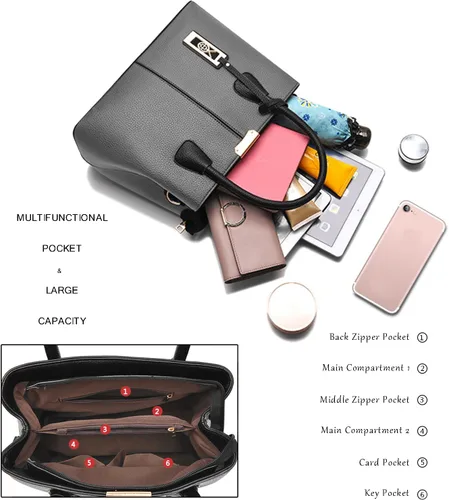 Miniatura 7 de CHICAROUSAL Monederos y bolsos de mano para mujer, bolsos cruzados de cuero, bolso de hombro para mujer A Grey Black