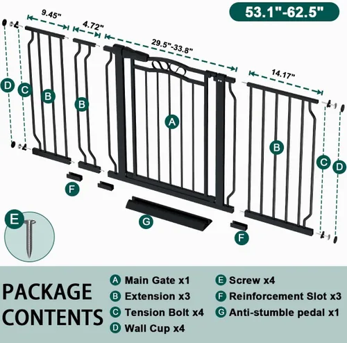 Miniatura 2 de Fairy Baby Puertas de bebé extra anchas de 53.1 a 62.5 pulgadas para escaleras y puertas, puerta de seguridad para bebés montada a presión sin Negro